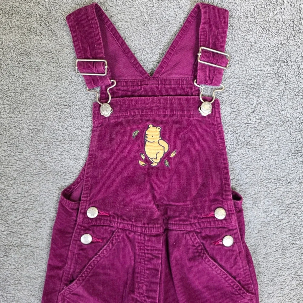 Disney‎ Store Winnie the Pooh Corduroy Overalls Magenta Purple Kids 4T Vintage